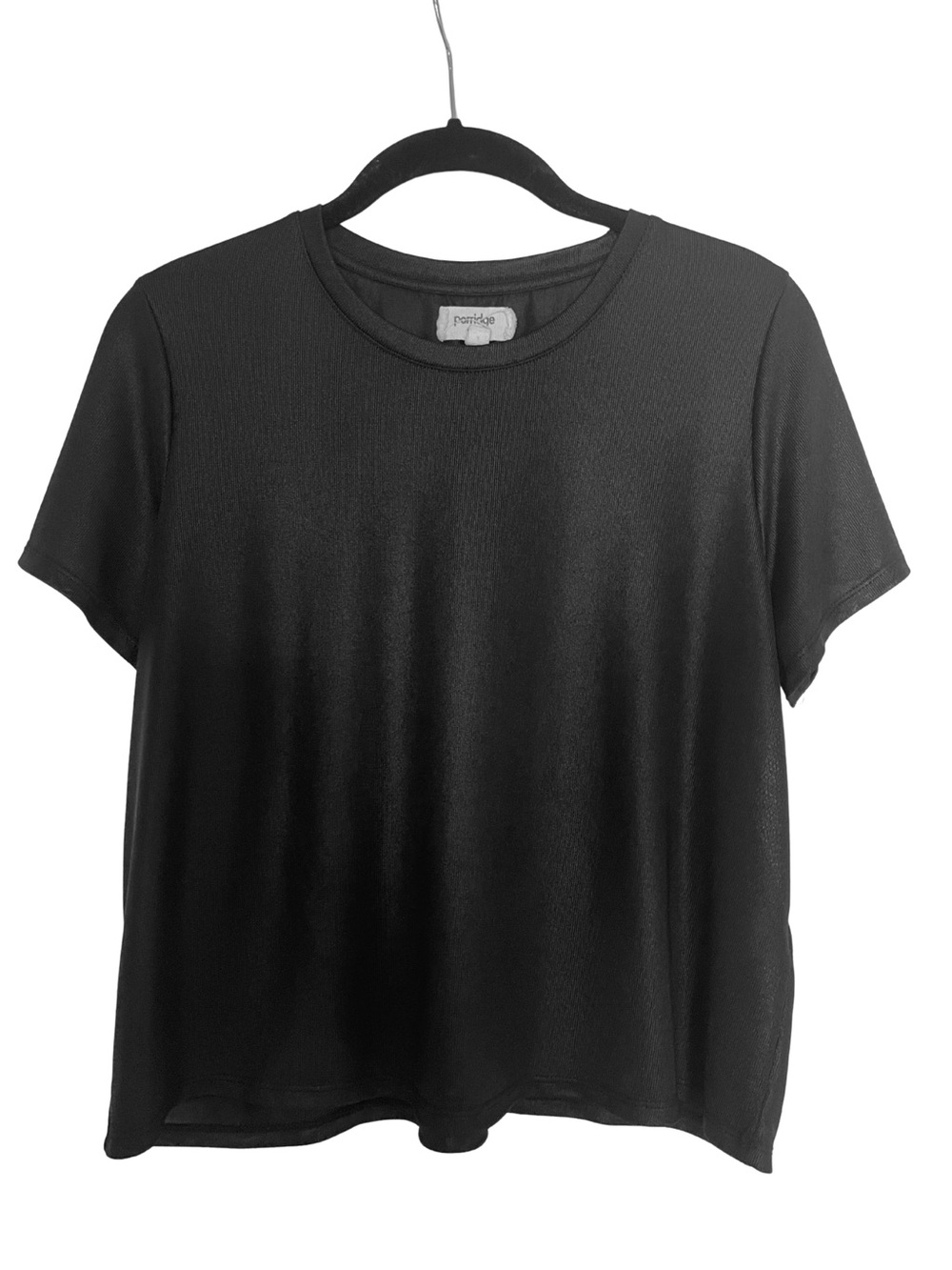 Anthropologie Porridge Shine Glam Tee Semi Sheer Black Size M EUC